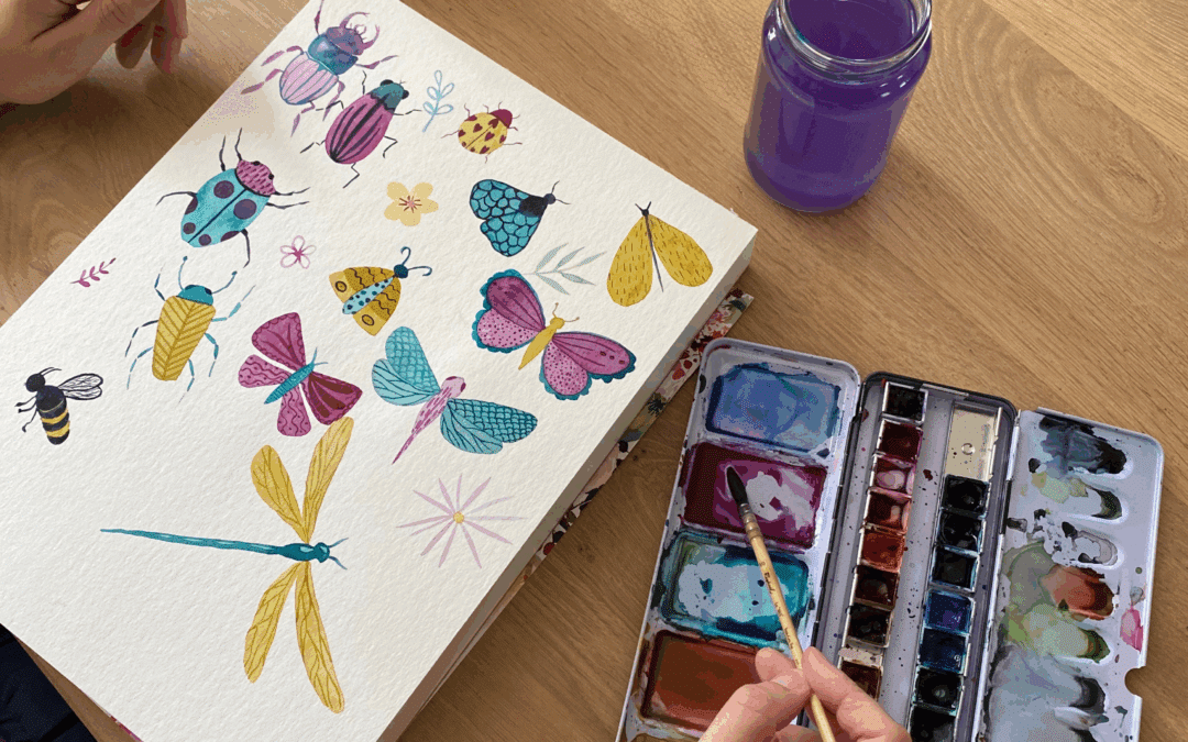 Atelier d’aquarelle en duo enfant/adulte – Thème Insectes