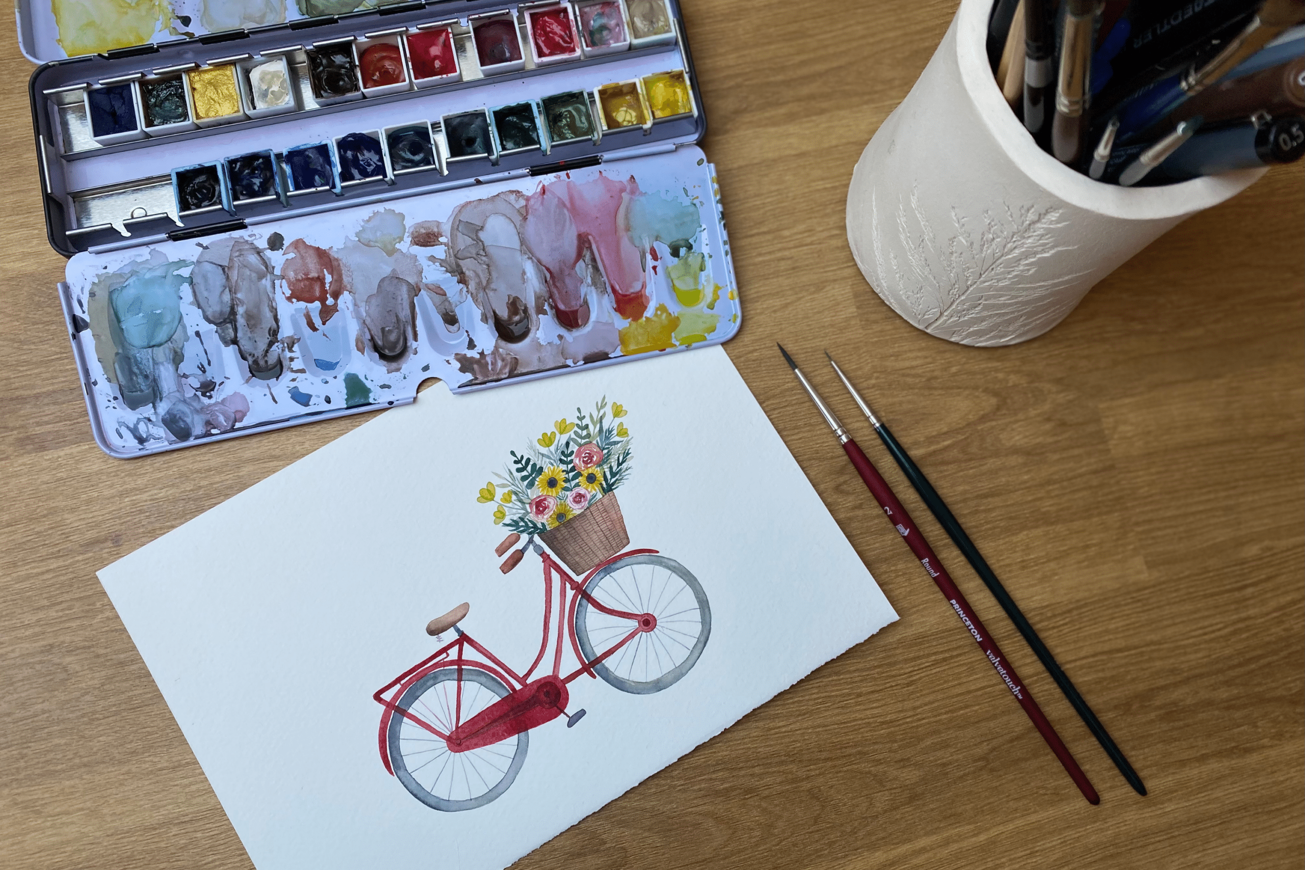 Aquarelle vélo fleuri