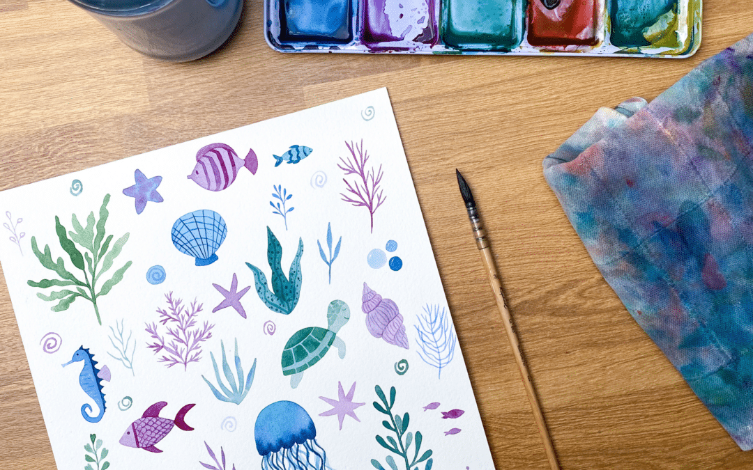 Atelier d’aquarelle en duo enfant/adulte – animaux marins